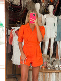 Ready As Can Be Sunkist Denim Puff Sleeve Romper