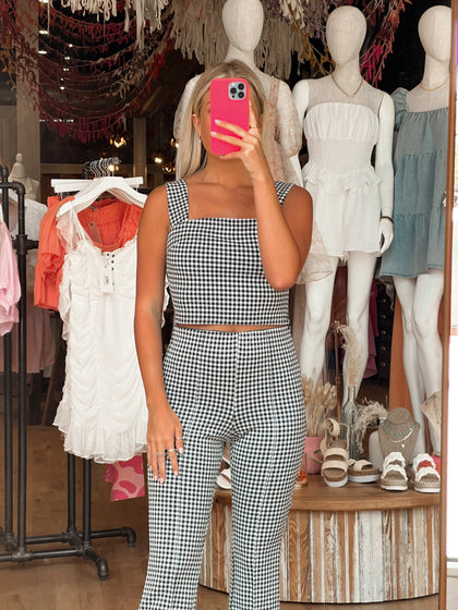For the Record Gingham Two Piece Pant Set